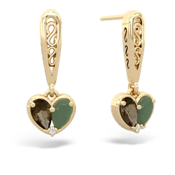 Smoky Quartz Filligree Heart 14K Yellow Gold earrings E5070