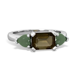 Smoky Quartz Three Stone 14K White Gold ring R5235