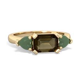 Smoky Quartz Three Stone 14K Yellow Gold ring R5235