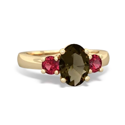 Smoky Quartz Three Stone Oval Trellis 14K Yellow Gold ring R4024