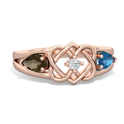 Smoky Quartz Hearts Intertwined 14K Rose Gold ring R5880