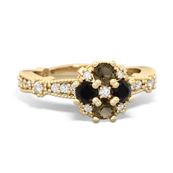 Smoky Quartz Sparkling Tiara Cluster 14K Yellow Gold ring R26293RD