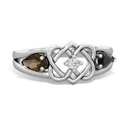 Smoky Quartz Hearts Intertwined 14K White Gold ring R5880