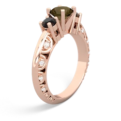 Smoky Quartz Art Deco Eternal Embrace Engagement 14K Rose Gold ring C2003