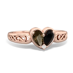 Smoky Quartz Filligree 'One Heart' 14K Rose Gold ring R5070