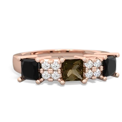 Smoky Quartz Three Stone Diamond Cluster 14K Rose Gold ring R2592