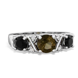 Smoky Quartz Hugs And Kisses 14K White Gold ring R5016