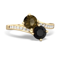 Smoky Quartz Channel Set Two Stone 14K Yellow Gold ring R5303