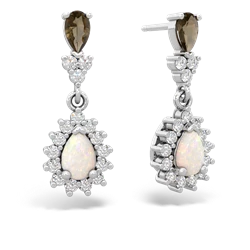 Smoky Quartz Halo Pear Dangle 14K White Gold earrings E1882