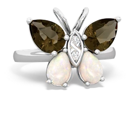 Smoky Quartz Butterfly 14K White Gold ring R2215