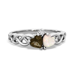 Smoky Quartz Heart To Heart Braid 14K White Gold ring R5870