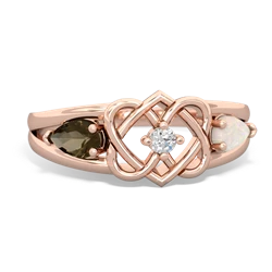 Smoky Quartz Hearts Intertwined 14K Rose Gold ring R5880