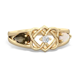 Smoky Quartz Hearts Intertwined 14K Yellow Gold ring R5880