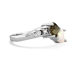 Smoky Quartz Snuggling Hearts 14K White Gold ring R2178