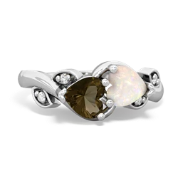 Smoky Quartz Floral Elegance 14K White Gold ring R5790