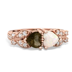 Smoky Quartz Diamond Butterflies 14K Rose Gold ring R5601