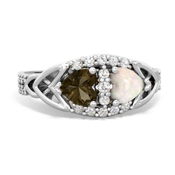 Smoky Quartz Sparkling Celtic Knot 14K White Gold ring R2645