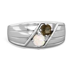 Smoky Quartz Men's Streamline 14K White Gold ring R0460