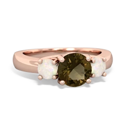 Smoky Quartz Three Stone Round Trellis 14K Rose Gold ring R4018