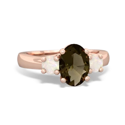 Smoky Quartz Three Stone Oval Trellis 14K Rose Gold ring R4024