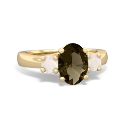 Smoky Quartz Three Stone Oval Trellis 14K Yellow Gold ring R4024