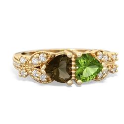 Smoky Quartz Diamond Butterflies 14K Yellow Gold ring R5601