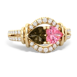 Smoky Quartz Art-Deco Keepsake 14K Yellow Gold ring R5630