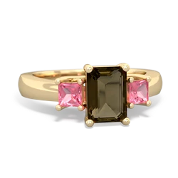 Smoky Quartz Three Stone Emerald-Cut Trellis 14K Yellow Gold ring R4021