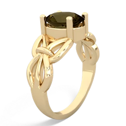 Smoky Quartz Celtic Knot Cocktail 14K Yellow Gold ring R2377