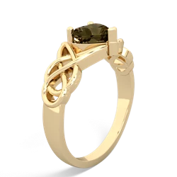 Smoky Quartz Claddagh Celtic Knot 14K Yellow Gold ring R2367