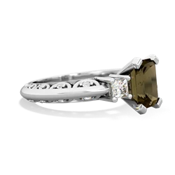 Smoky Quartz Art Deco Diamond 8X6 Emerald-Cut Engagement 14K White Gold ring R20018EM