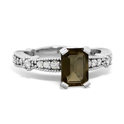Smoky Quartz Sparkling Tiara 7X5mm Emerald-Cut 14K White Gold ring R26297EM