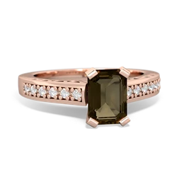 Smoky Quartz Art Deco Engagement 7X5mm Emerald-Cut 14K Rose Gold ring R26357EM