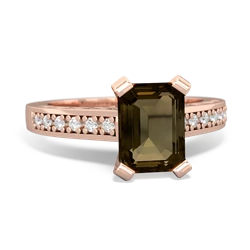 Smoky Quartz Art Deco Engagement 8X6mm Emerald-Cut 14K Rose Gold ring R26358EM