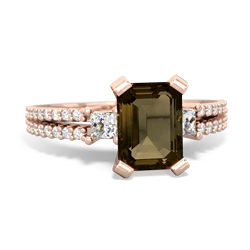 Smoky Quartz Classic 8X6mm Emerald-Cut Engagement 14K Rose Gold ring R26438EM