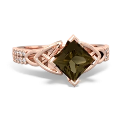 Smoky Quartz Celtic Knot 6Mm Princess Engagement 14K Rose Gold ring R26446SQ