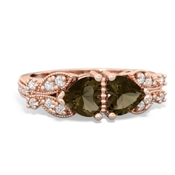 Smoky Quartz Diamond Butterflies 14K Rose Gold ring R5601