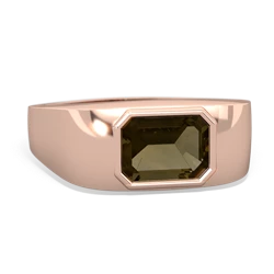 Smoky Quartz Men's Emerald-Cut Bezel 14K Rose Gold ring R0410