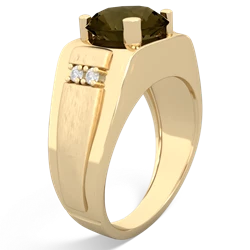 Smoky Quartz Men's 9Mm Round 14K Yellow Gold ring R1822