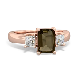 Smoky Quartz Diamond Three Stone Emerald-Cut Trellis 14K Rose Gold ring R4021