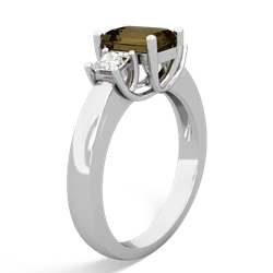 Smoky Quartz Diamond Three Stone Emerald-Cut Trellis 14K White Gold ring R4021