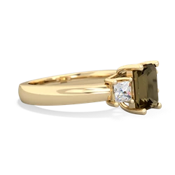 Smoky Quartz Diamond Three Stone Emerald-Cut Trellis 14K Yellow Gold ring R4021