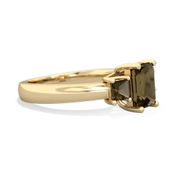 Smoky Quartz Three Stone Emerald-Cut Trellis 14K Yellow Gold ring R4021