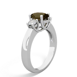 Smoky Quartz Diamond Three Stone Oval Trellis 14K White Gold ring R4024