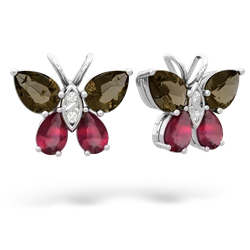 Smoky Quartz Butterfly 14K White Gold earrings E2215