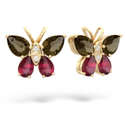 Smoky Quartz Butterfly 14K Yellow Gold earrings E2215