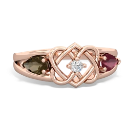 Smoky Quartz Hearts Intertwined 14K Rose Gold ring R5880