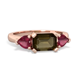 Smoky Quartz Three Stone 14K Rose Gold ring R5235