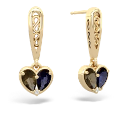 Smoky Quartz Filligree Heart 14K Yellow Gold earrings E5070