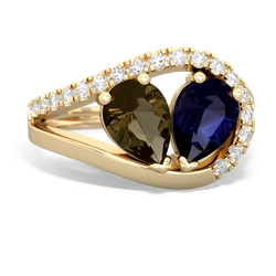 Smoky Quartz Nestled Heart Keepsake 14K Yellow Gold ring R5650